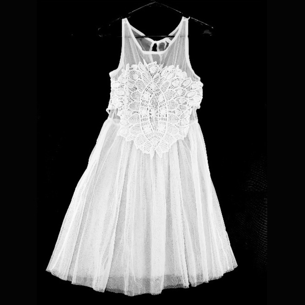 Sexy Small White Tulle and Crochet Beach Coverup Dress